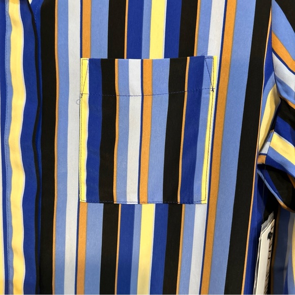NWT Nine West Top Sz L Large Blue Striped Multicolor Button Front Long Sleeve - Picture 4 of 11